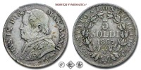 Stato Pontificio, PIO IX, Mastai Ferretti, SOLDI 5, 1867 A XXII, Zecca di Roma, ARGENTO, SPL, (Pagani 588) / monete papali pontificie d'argento (moneta papale pontificia da collezione) | Moruzzi Numismatica