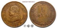 Stato Pontificio, PIO IX, Mastai Ferretti, SOLDI 4, 1866 ANN XXI, Zecca di Roma, RAME, BB, (Pagani 590) / monete papali da collezione (monete pontificie - moneta papale da 20 CENTESIMI) | Moruzzi Numismatica