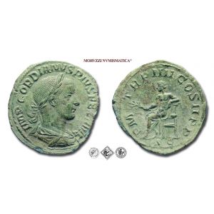GORDIANO III PIO, 238-244 d.C., SESTERZIO, Emissione: 241-242 d.C., Zecca di Roma, Rif. bibl. R.I.C., 302; Cohen, 251; Metallo: AE, gr. 18,29, (MR146441), Diam.: mm. 31,32, mSPL

Ex Numismatica Zucchetto.