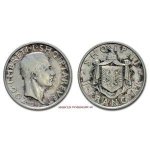 Albania, AHMED BEY ZOGU, FRANGA, 1935, ARGENTO, mBB, (KM 16) / SILVER WORLD COINS (monete mondiali d'argento)