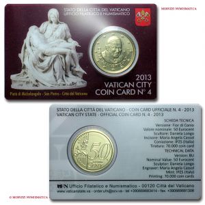 Città del Vaticano, BENEDETTO XVI, Ratzinger, 2005-2013, 50 CENTESIMI, 2013, VATICAN CITY COIN CARD 4, FDC