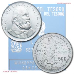 Italia, REPUBBLICA, Dal 1946, LIRE 500, Centenario morte di Giuseppe Garibaldi, 1982