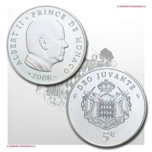 Monaco, 5 euro, 2008, 50° del Principe Alberto II, FS, OFFERTA SPECIALE