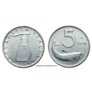 Repubblica Italiana, 5 LIRE, 1956, Delfino, zecca di Roma, mBB, (R), (Pagani 2361) / monete italiane moderne rare (moneta italiana in italma rara da collezione)
