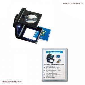 CONTAFILI PIEGHEVOLE - LEUCHTTURM per francobolli con ingrandimento 5x e dotato di un LED / Accessori per la filatelia
